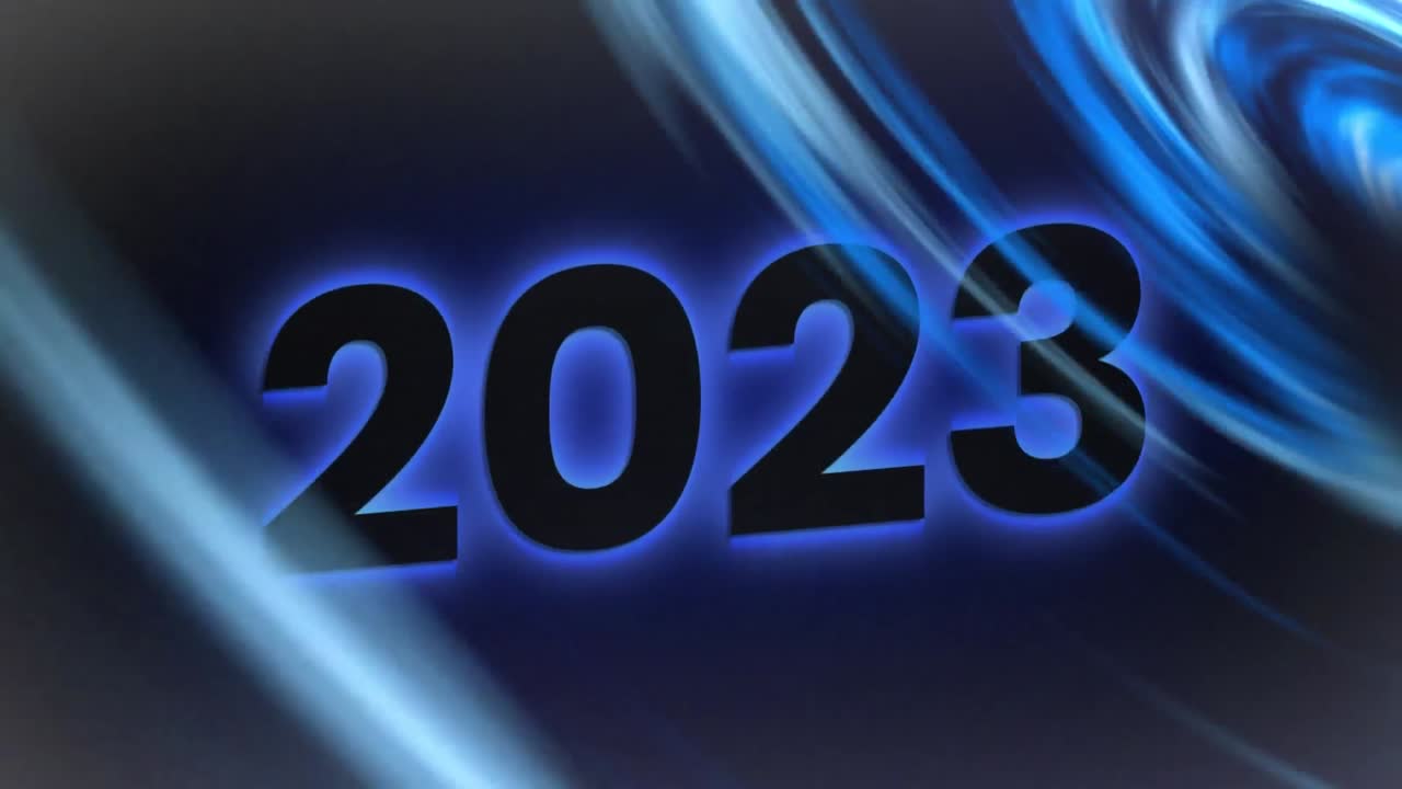 Animation of 2023 text over shapes moving