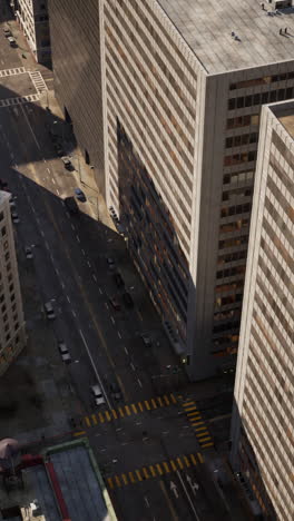 aerial view of a busy city street with skyscrapers