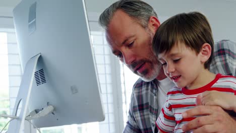padre e hijo usando una computadora de escritorio