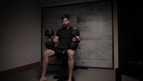 incline dumbbell chest press, cinematic lighting, white man dressed in black gym attire