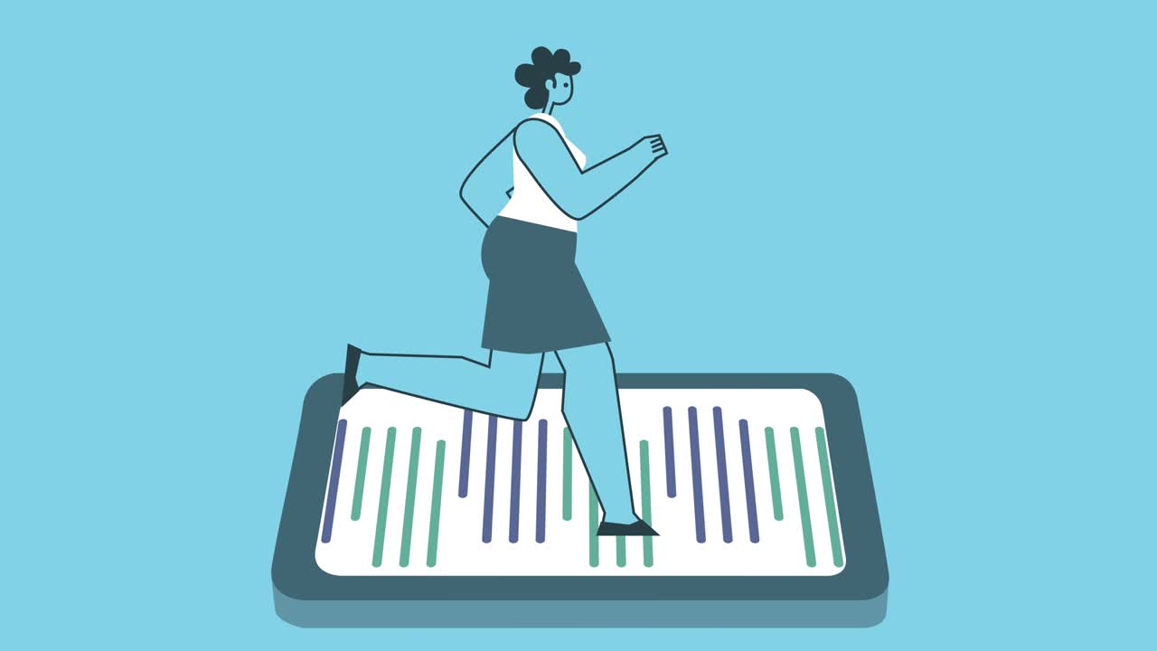 스마트 폰에서 실행되는 사이클 채팅 그래픽 플래트 디자인 여성 만화 캐릭터 고립 루프 2d 애니메이션