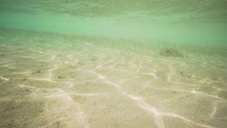 reflection of sunlight on the sand under the blue sea. - underwater shot