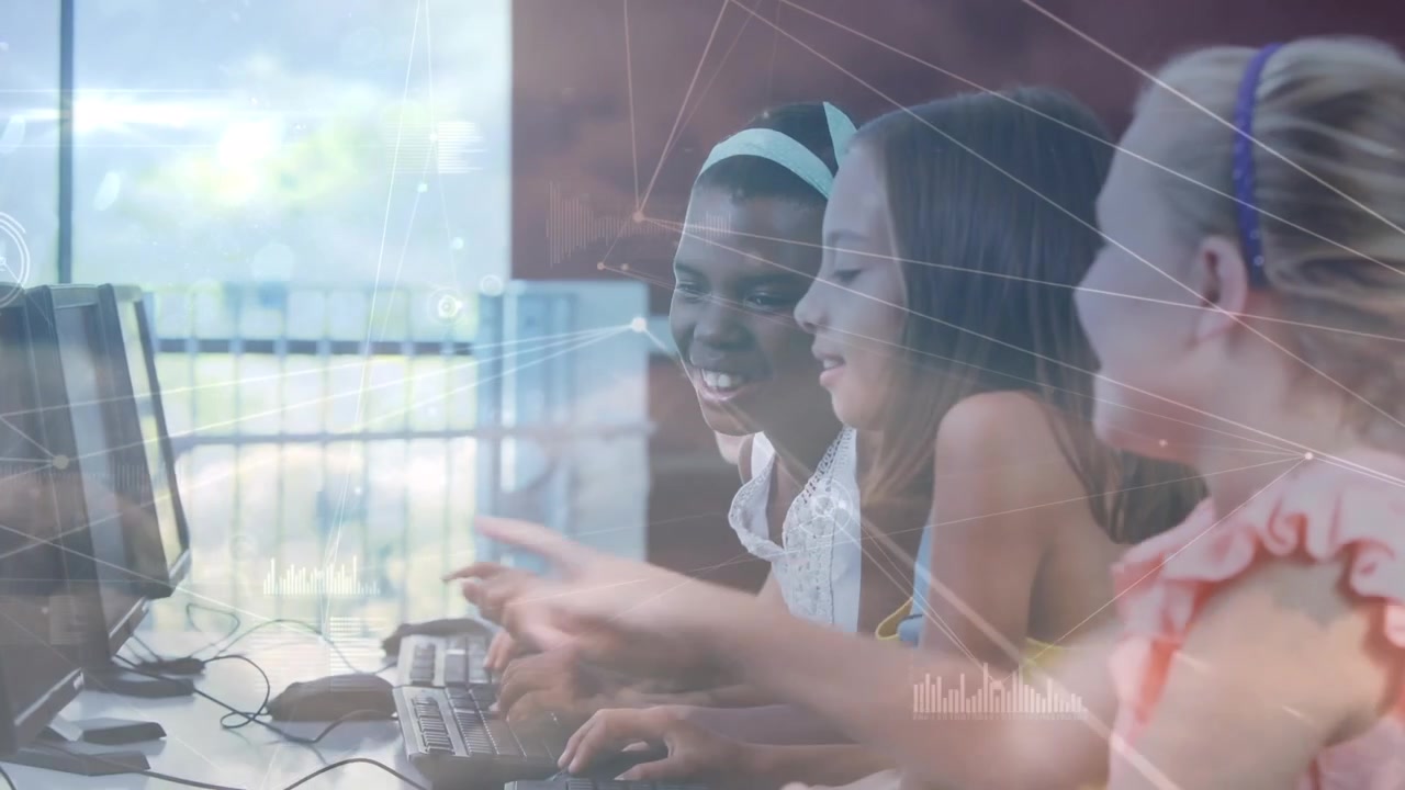 Animation of network of connections over diverse schoolchildren using computers