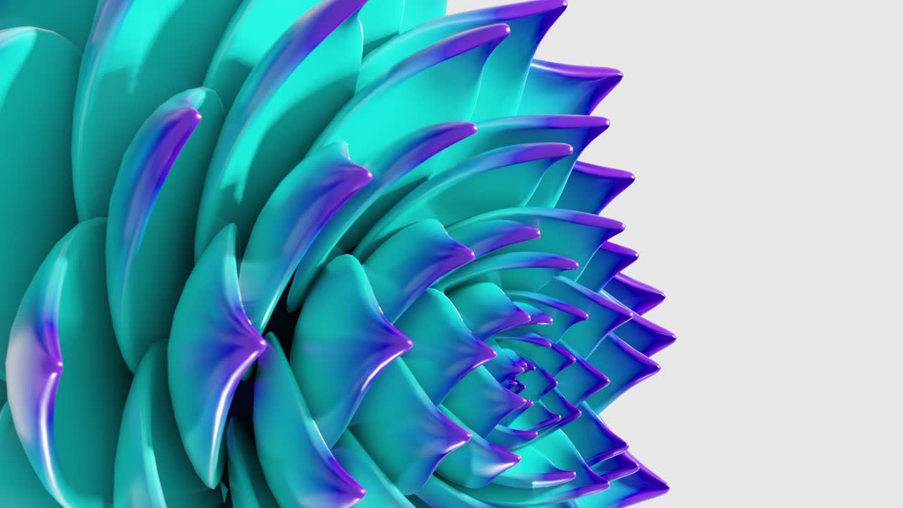 녹색과 파란색의 로터스 꽃이 루프 3d 렌더링 수직으로 열리는 디지털 예술 애니메이션