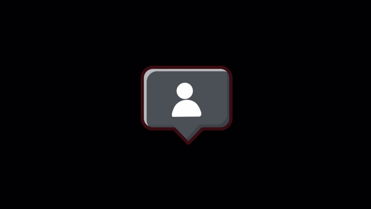 Static Person Icon in Speech Bubble on Black Background