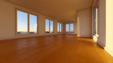 empty room with large windows and wooden floor