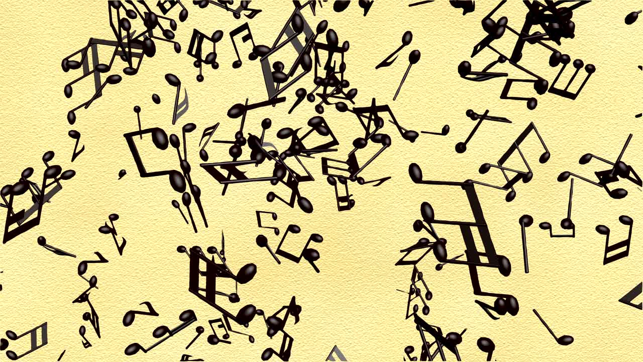 Music notes flowing on the old paper background, seamless animation