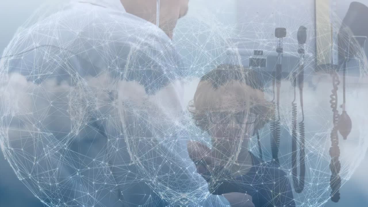 하늘과 구름의 애니메이션, 아시아 의사가 스테토스코프를 들고 소년을 검사하는 뒤쪽의 전 세계