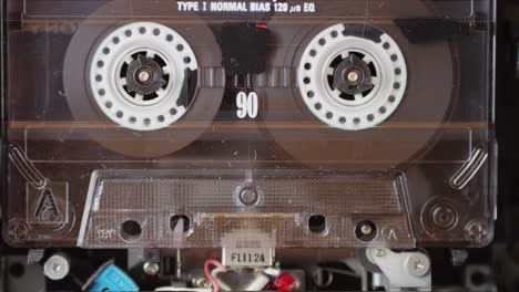 close-up of an audio cassette tape