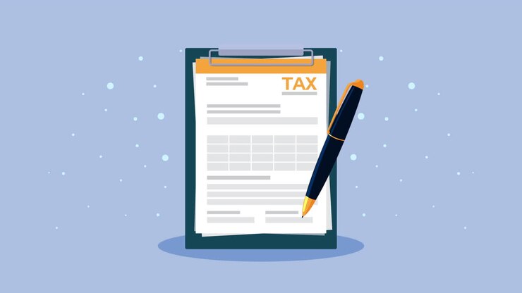 steuertagsanimation mit dokument in schreibplatte und stift