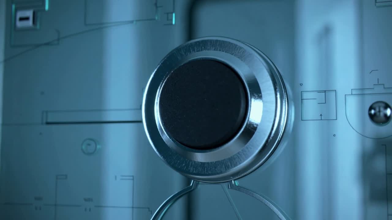 Shifting camera, zooming onto mounting with pad on glass, revealing ring and schematic for detail