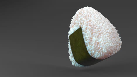onigiri rice ball wrapped in nori seaweed on black text space. loop able 3d animation.