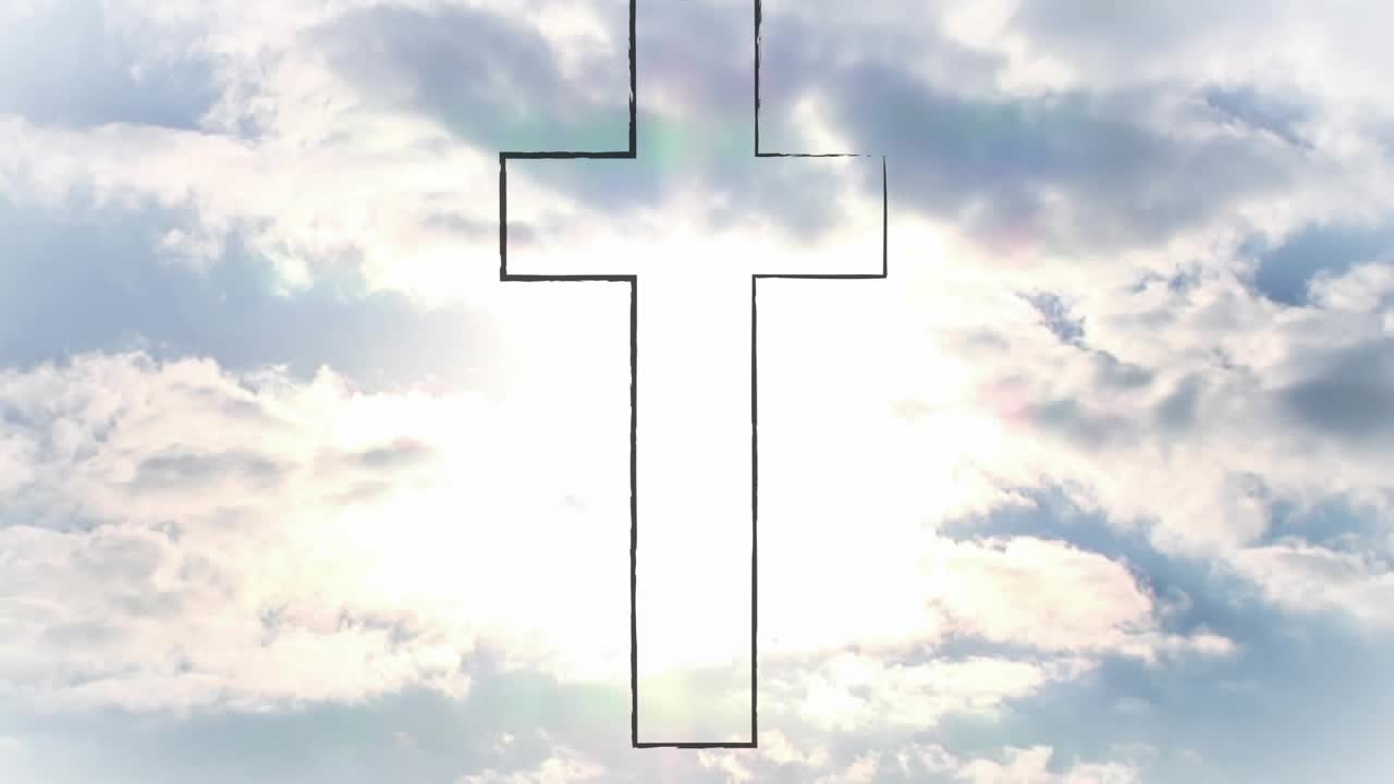 Hollow cross border staying centered while sun peeking, causing halos, clouds moving, showing light
