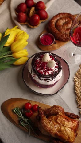 easter celebration table with traditional dishes