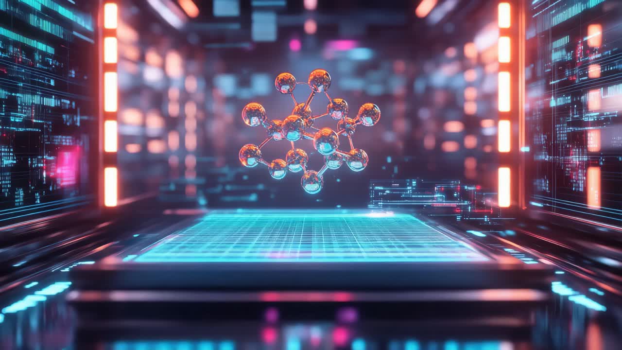 Visualizzazione astratta e futuristica di una struttura molecolare