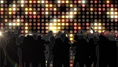 animation of people dancing in club music venue with moving glowing spotlights