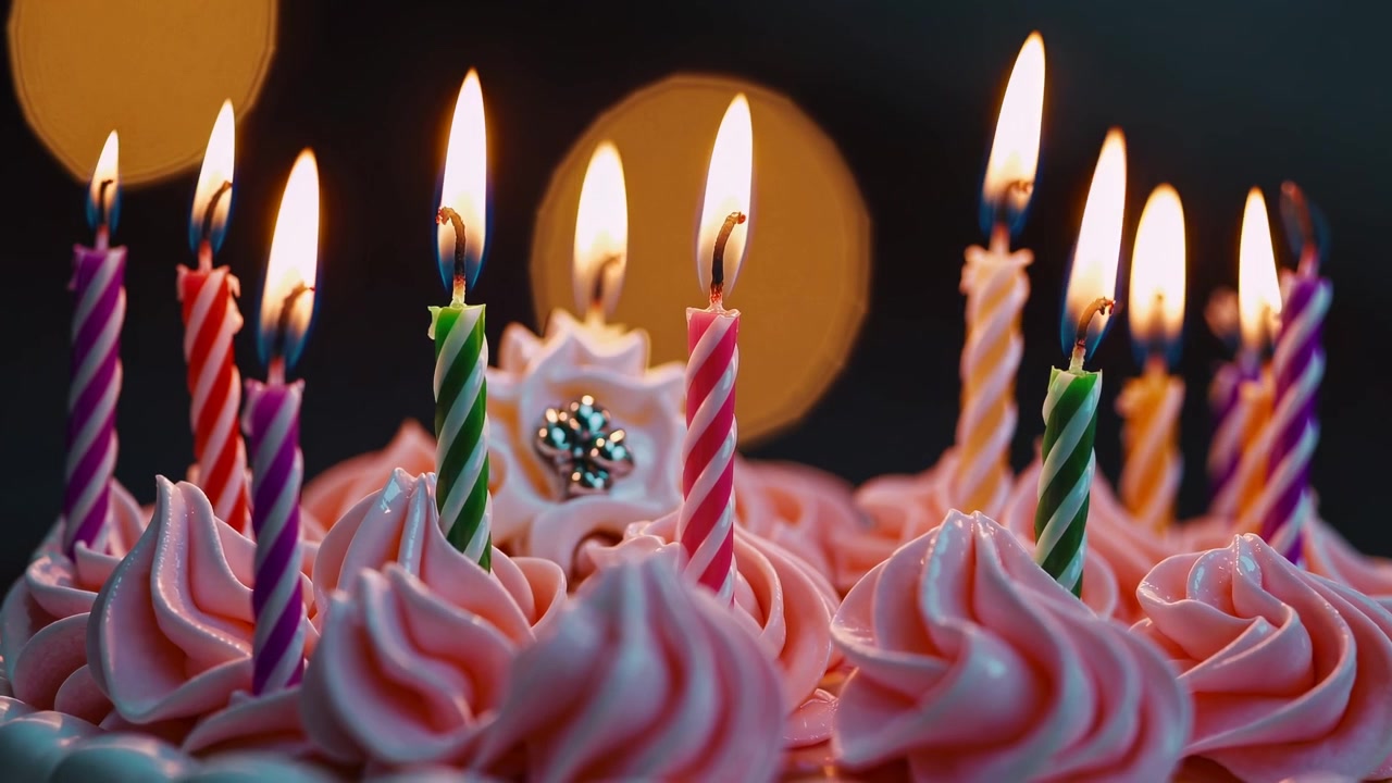 Torta di compleanno con candele accese e glassa rosa