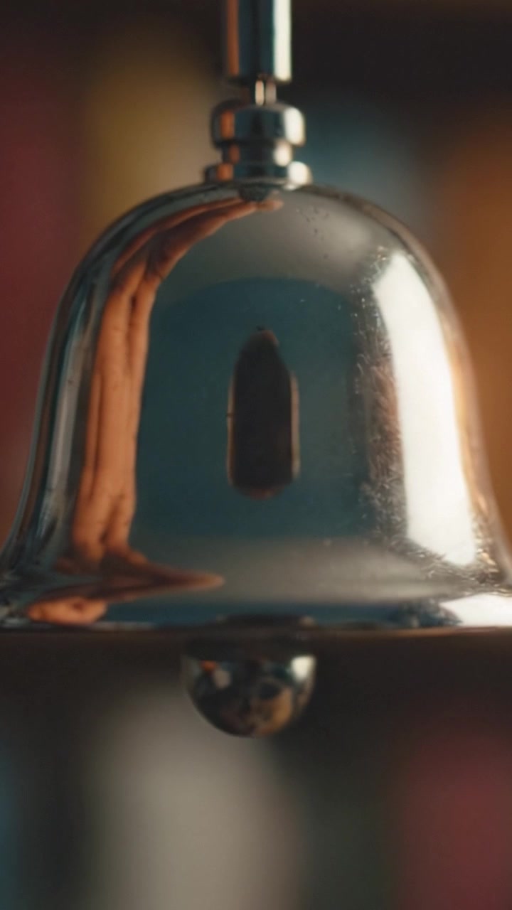 Intricate Close-Up of a Polished Bell Showcasing Reflections and Texture in an Artistic Setting with Vibrant Background Colors