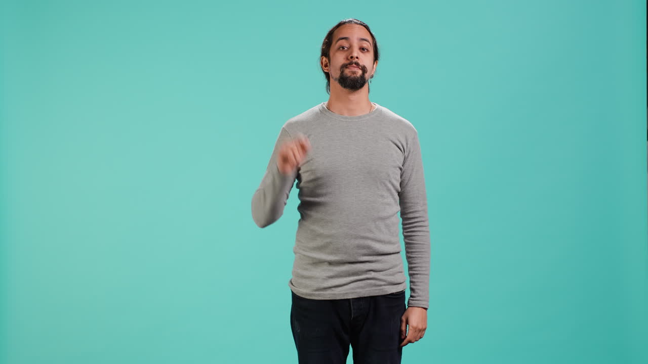 Man showing copy text space, doing advertisement