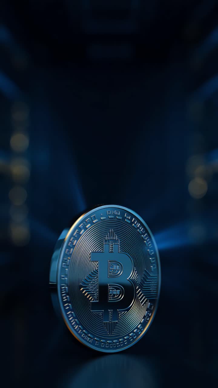 Animação de Bitcoin Dourado Girando em Fundo Escuro Cripto Cinematográfico 4K
