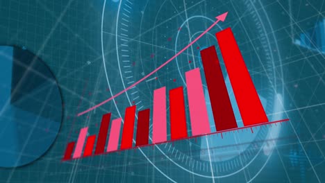 animación de gráfico financiero sobre procesamiento de datos en fondo azul