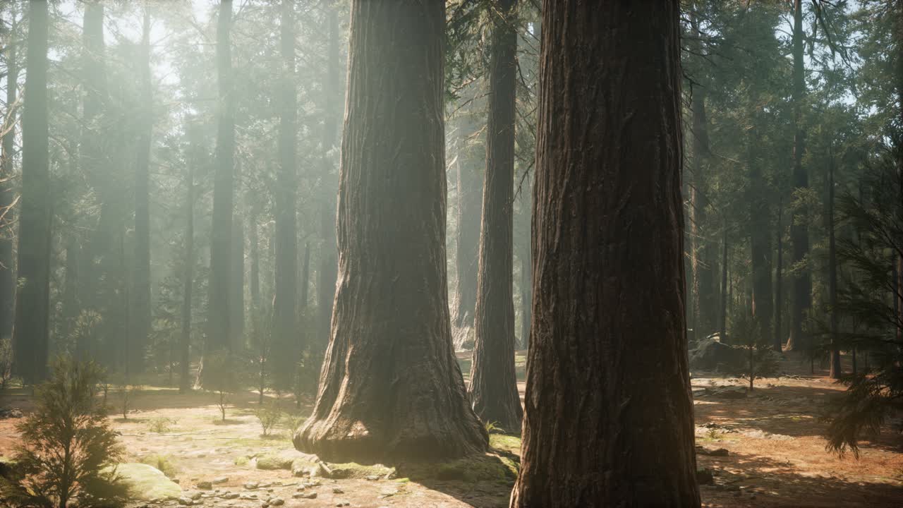 캘리포니아 의 세코이아 국립 공원 에 있는 거대 숲 에 해 가 지는 것