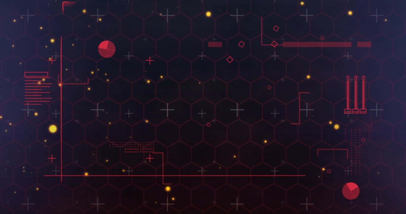 Digital HUD Interface with Hexagonal Grid and Floating Particles