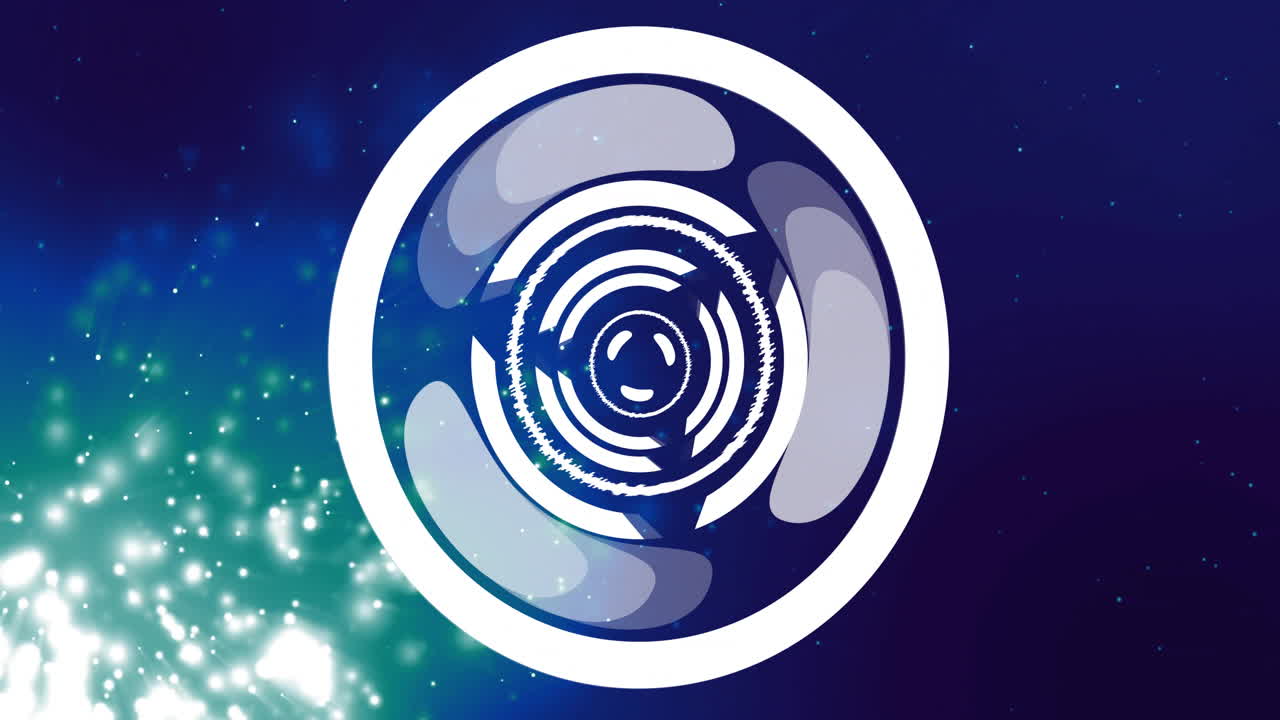 Circular abstract shapes and glowing particles animation on blue background