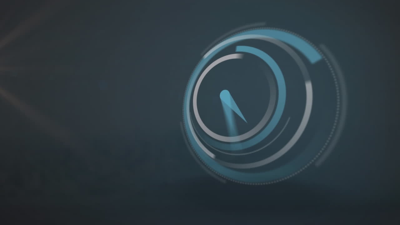 animación de reloj digital en círculos de carga sobre llamaradas de lente contra el cielo