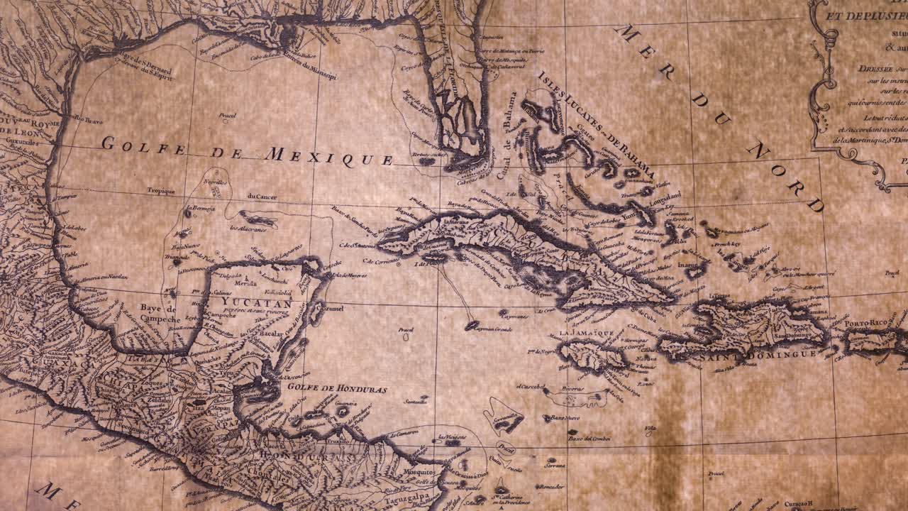 Vintage map showing Yucatán, Cuba, and surrounding seas