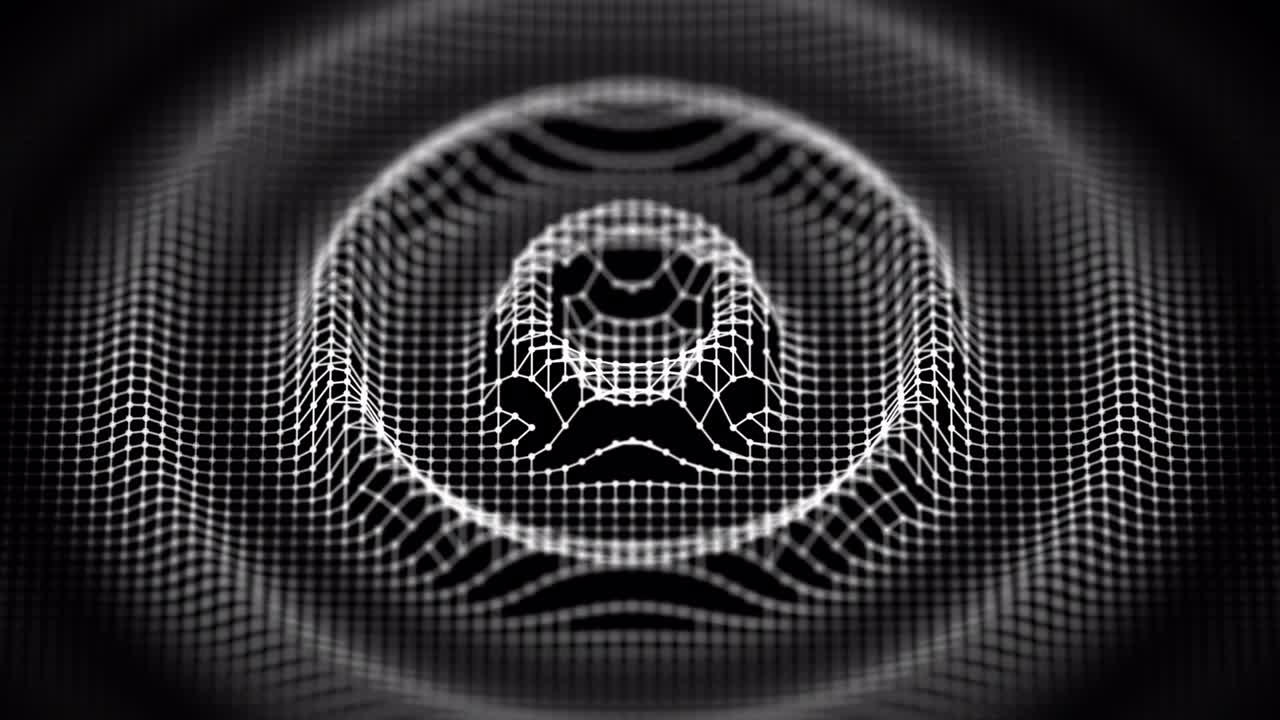 Radio wave from plexus white dots and lines. Concentric growing circles seamless loop transition.