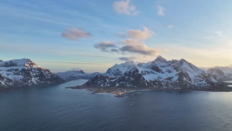 Aerial-view-of-Lofoten-Islands-beautiful-landscape-during-winter