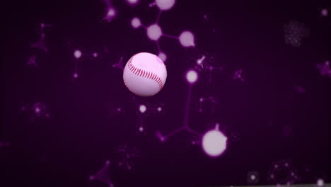 animation of baseball with glowing molecular structures on dark purple background
