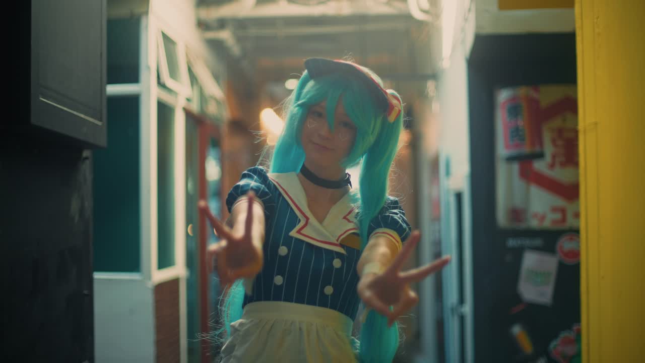 Anime Maid Cosplay in a Corridor