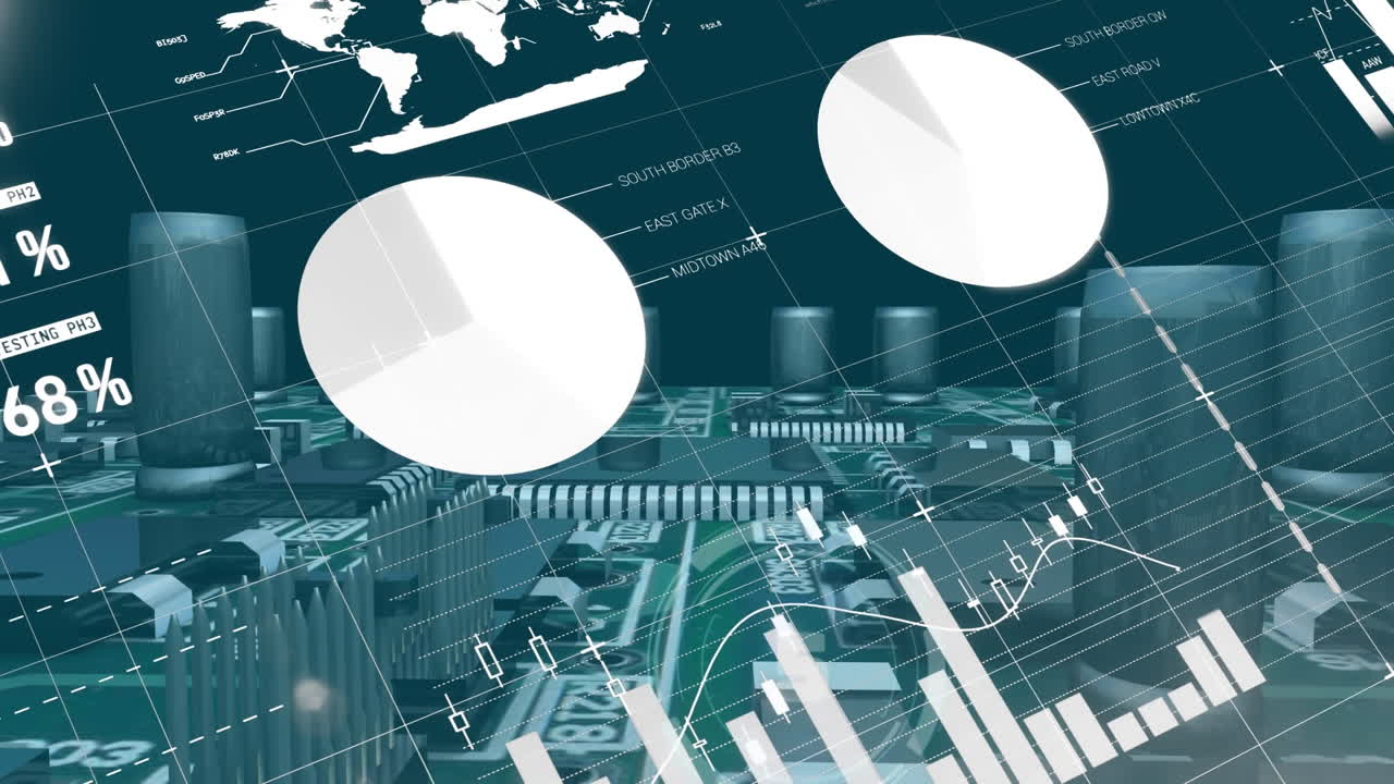 Animation of statistics and data processing over computer circuit board