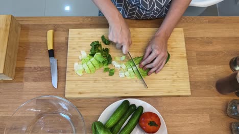 chopping lettuce for salad