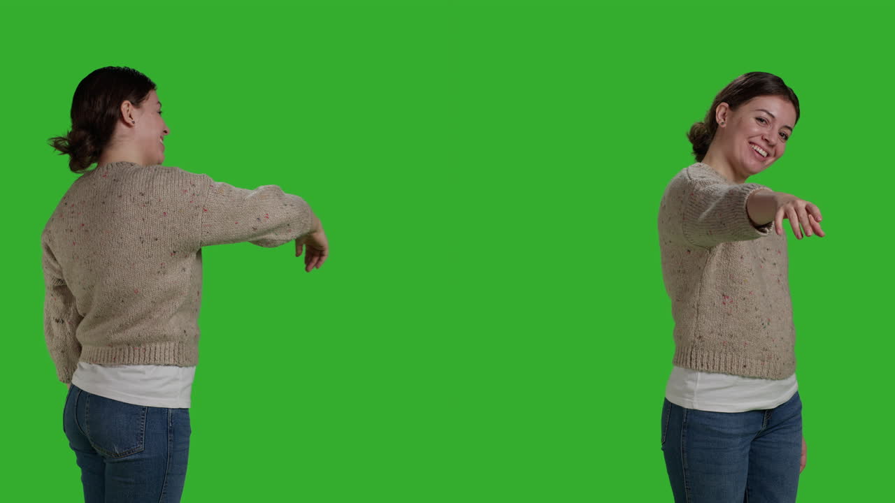 Woman Inviting Someone on Green Screen