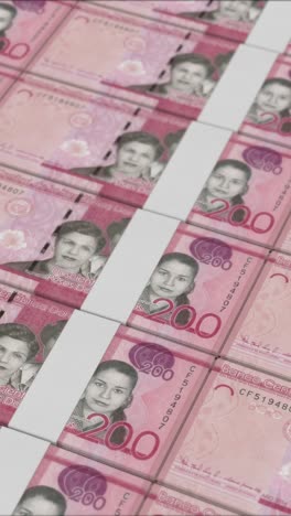 vertical video of 200 dominican peso banknotes printed by a money press