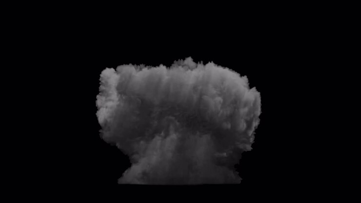 Massive dark smoke blast on transparent background