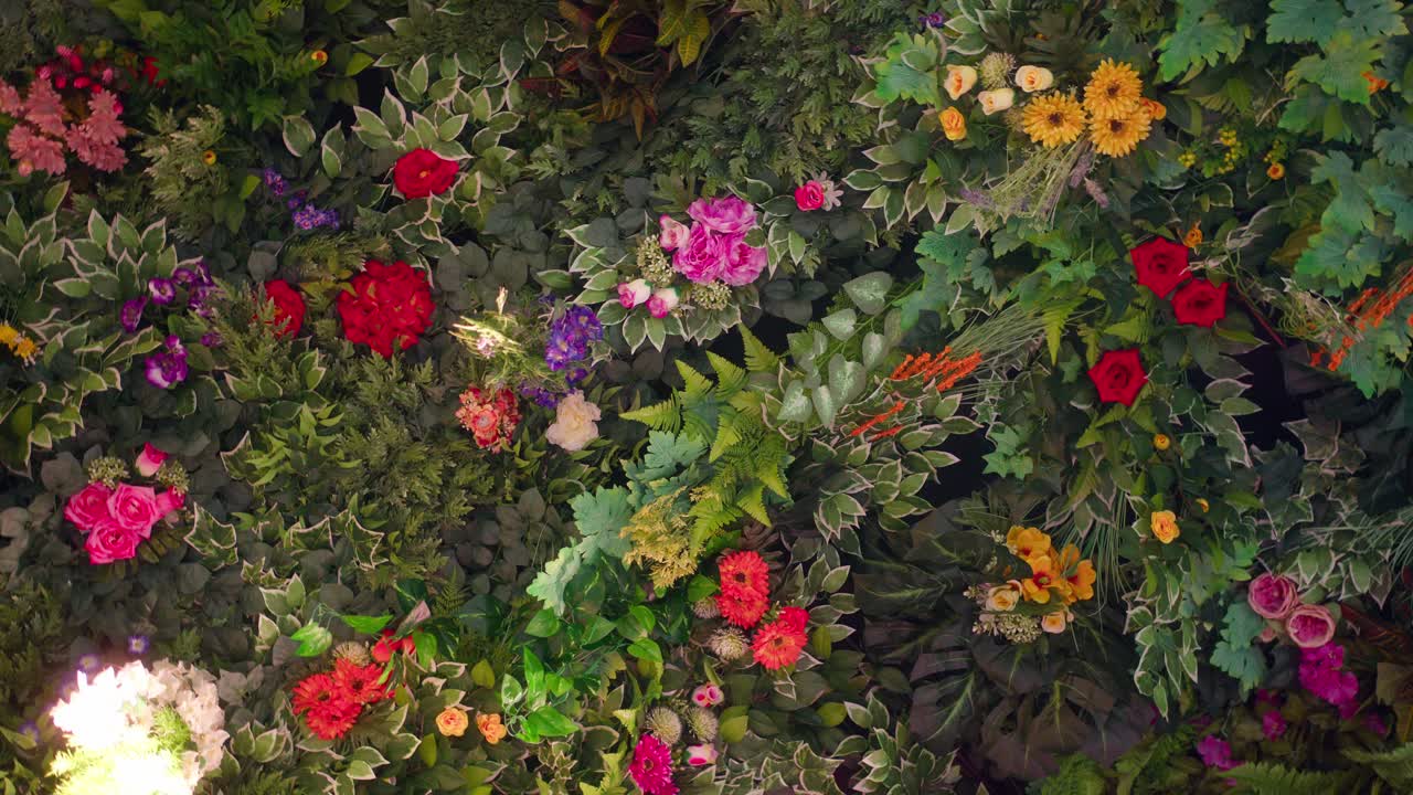 Colorful floral ceiling spinning shot filled with flowers and plants in Taormina, Sicily, Italy (Sicilia, Italia)