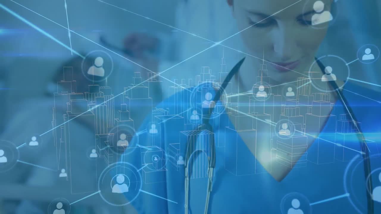 dna 줄이 회전하는 연결 네트워크의 애니메이션