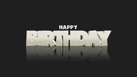 happy birthday in 3d floating white letters on black background