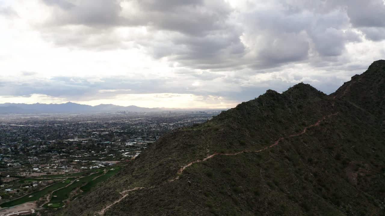 Drone shot of the Cholla Trail winding up Arizona's Camelback Mountain