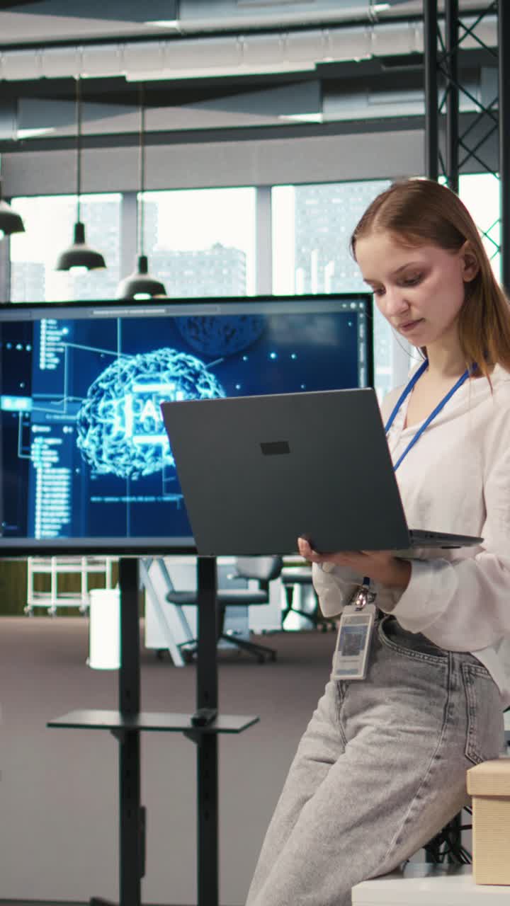 Vertical video Junior developer utilizing artificial intelligence to optimize performance