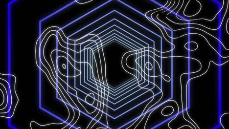 Animation of white lines over neon hexagons
