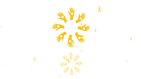 animación de manos con iconos de cintas de corazón y cáncer sobre fondo blanco