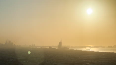 dubai skyline seen from above at sunset