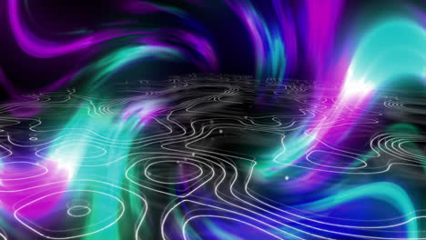 animation of glowing light trails moving over white lines on black background