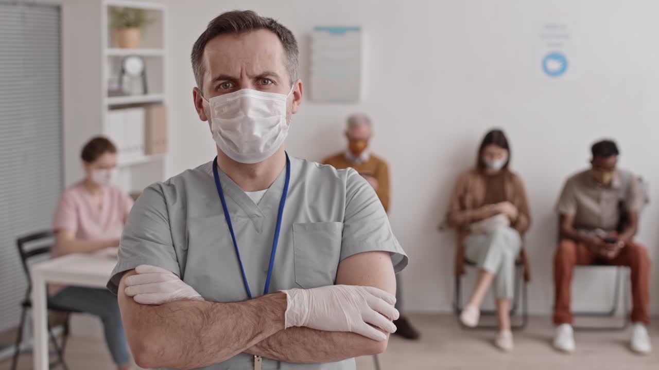 Portrait of Caucasian Male Doctor Frowning