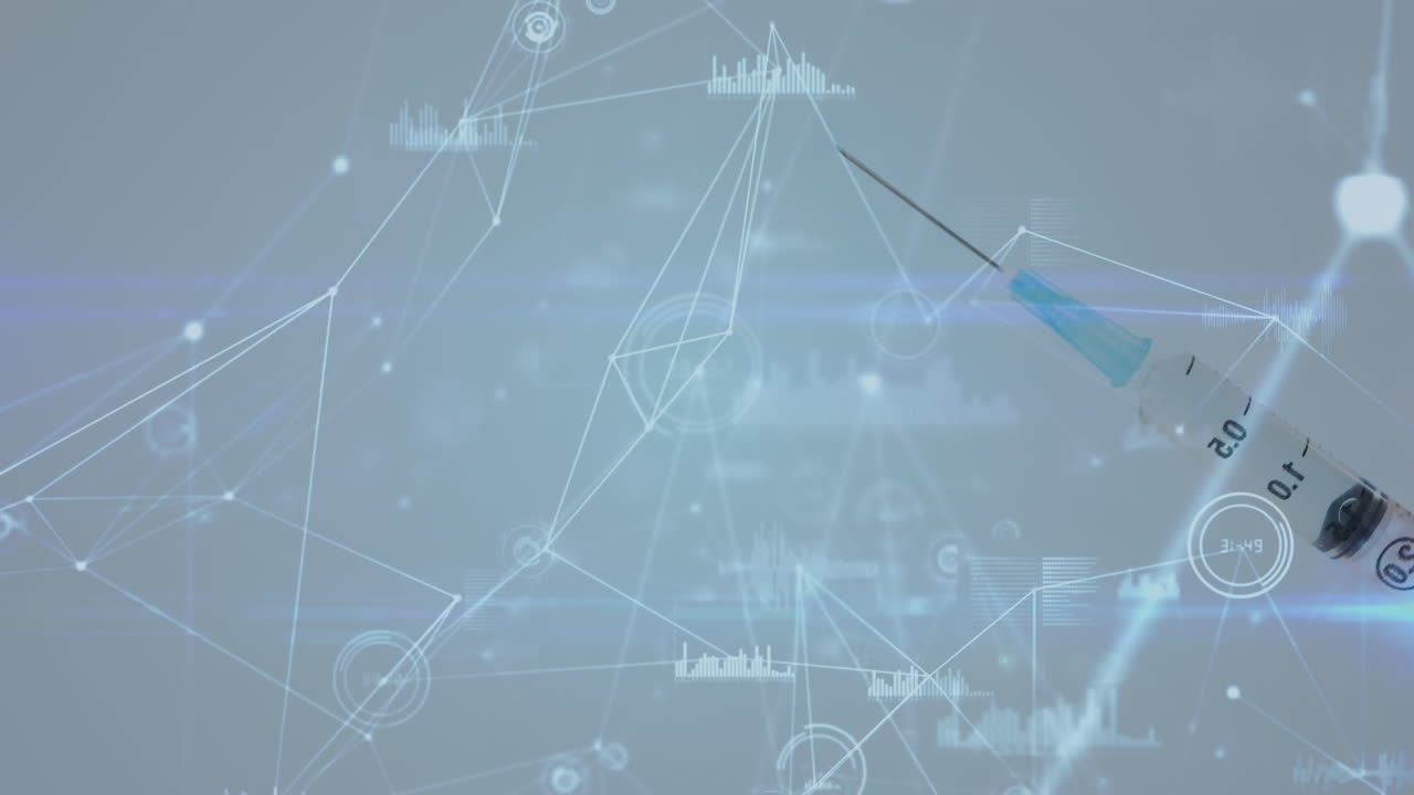 데이터 처리 및 주사기와의 연결 네트워크의 애니메이션